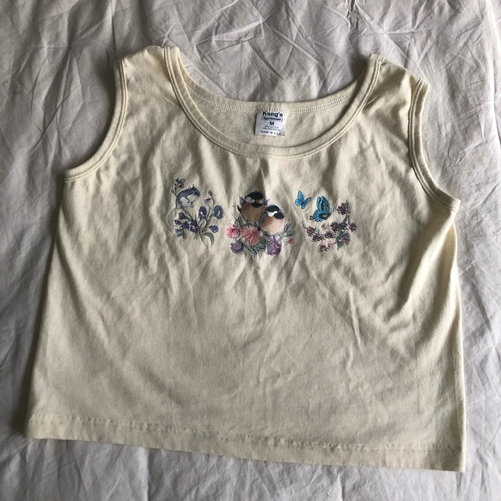 Pale yellow nature graphic tank top